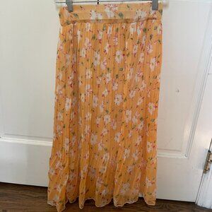 Yellow floral midi skirt